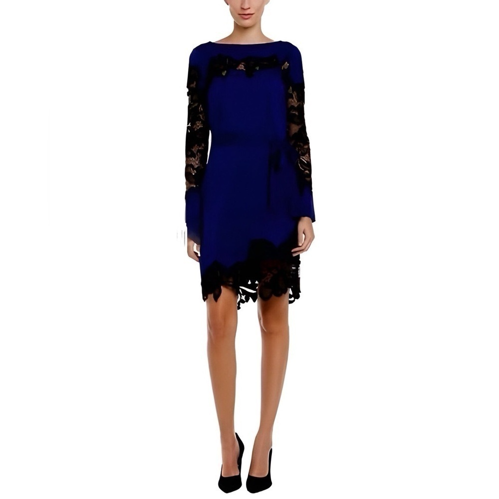 DIANE VON FURSTENBERG Ernestina Silk Lace Shift Dress Black Purple Sz 4